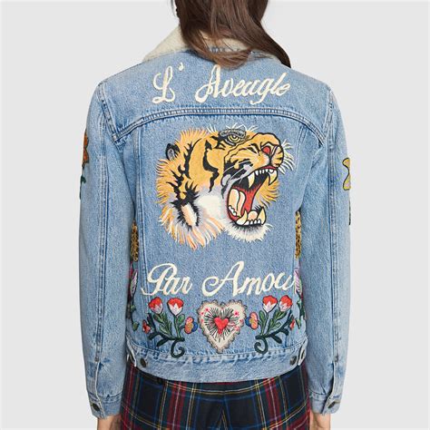 gucci jeans womens embroidered|Gucci women denim jacket.